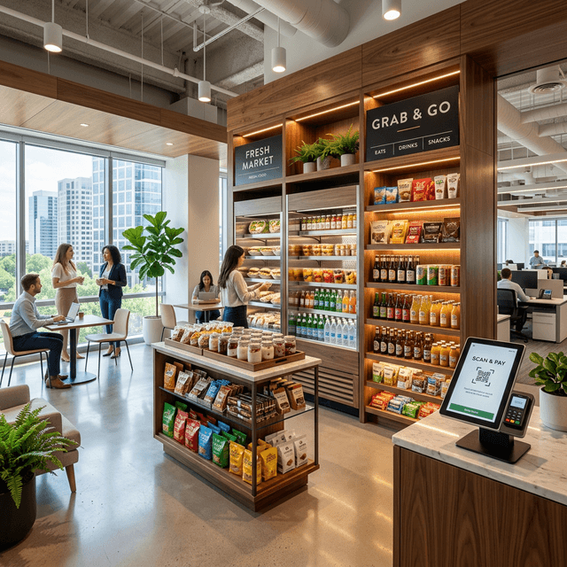 Custom micro market and vending machine setup in a Overland office breakroom